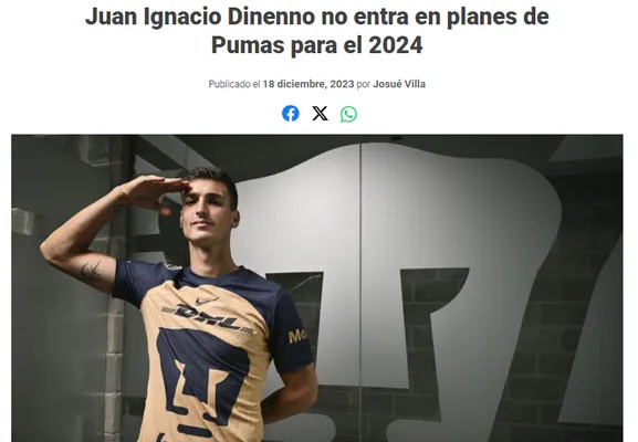 Dinenno sería transferible en Pumas. (Claro Sports)