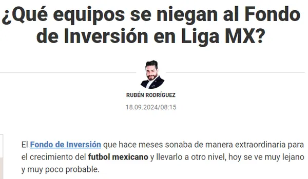 Se frena la llegada del Fondo de Inversión a la Liga MX. (Captura Mediotiempo)