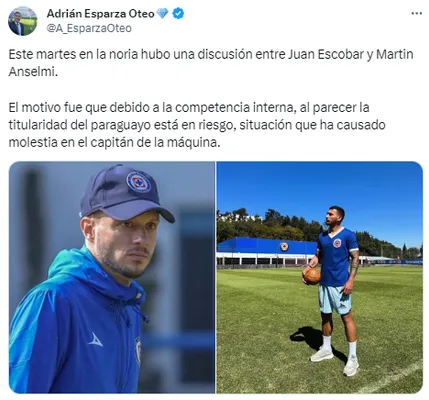El tweet que destapó el conflicto Escobar - Anselmi. (@A_Esparzaoteo)
