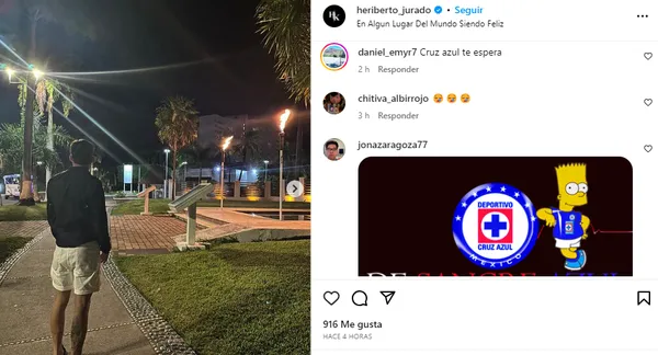 Publicación de Heriberto Jurado en Instagram