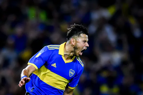 BUENOS AIRES, ARGENTINA - JANUARY 29: Oscar Romero of Boca Juniors celebrates after scoring the first goal of the team during a match between Boca and Atletico Tucuman as part of Liga Profesional 2023 at Estadio Alberto J. Armando on January 29, 2023 in Buenos Aires, Argentina. (Photo by Marcelo Endelli/Getty Images)