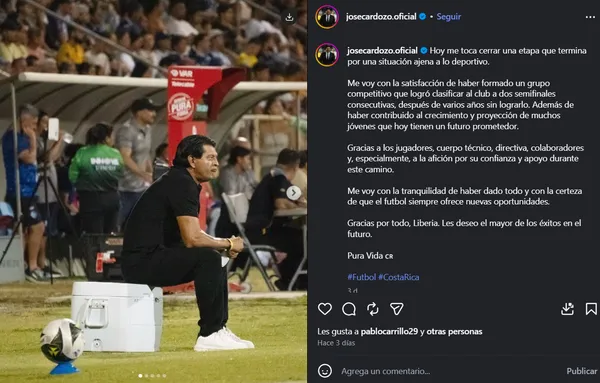 La despedida de José Saturnino Cardozo tras conocerse el escándalo en Costa Rica (Instagram)
