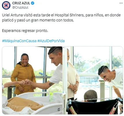 Antuna visitó niños en el Hospital Shriners. (@CruzAzul)