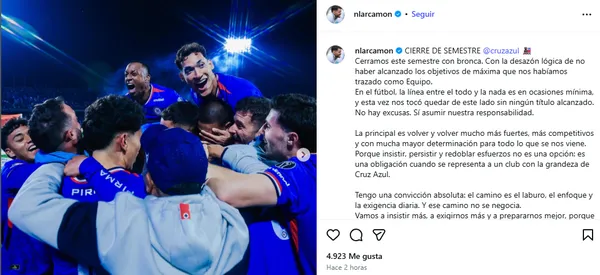Mensaje de Nicolás Larcamón en redes sociales