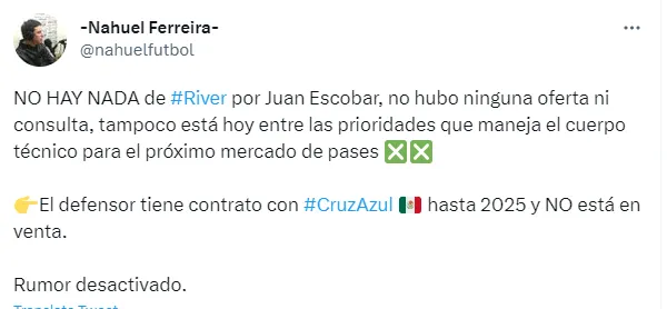 Información de Nahuel Ferreira (Twitter)