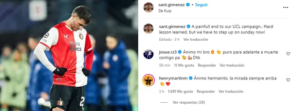 Publicación de Giménez con respuesta de Henry Martin