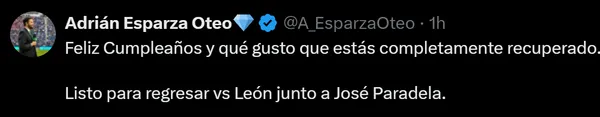 Paradela, listo para regresar vs. León. (@A_EsparzaOteo)