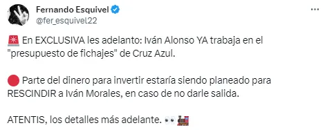 Cruz Azul "invertiría" en la salida de Iván Morales. (@fer_esquivel22)