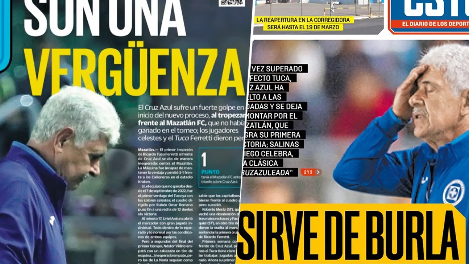 Las portadas de los diarios revientan al Tuca Ferretti tras la derrota de Cruz Azul en Mazatlán
