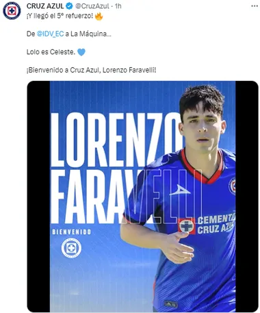 Cruz Azul presentó a Faravelli. (@CruzAzul)