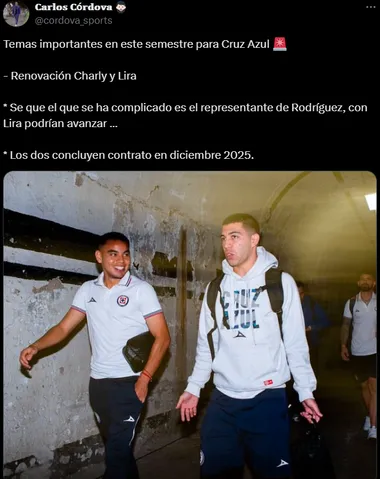 Cruz Azul "batalla" por las renovaciones de Lira y Charly. (@cordova_sports)