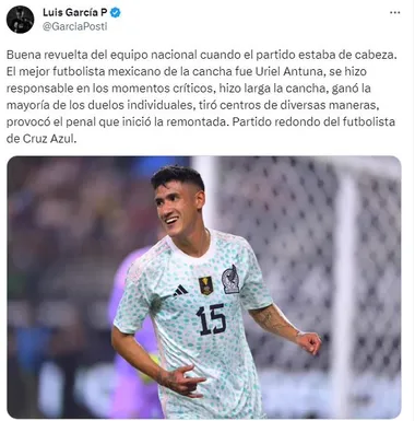El elogio de Luis García Postigo a Uriel Antuna (Twitter)