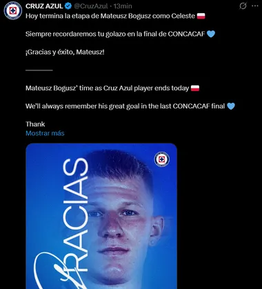 Así despidió Cruz Azul a Bogusz. (@CruzAzul)
