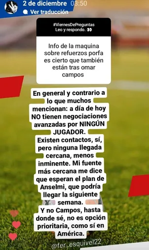 Cruz Azul no tendría refuerzos cerca (Instagram: @Fer_Esquivel22)